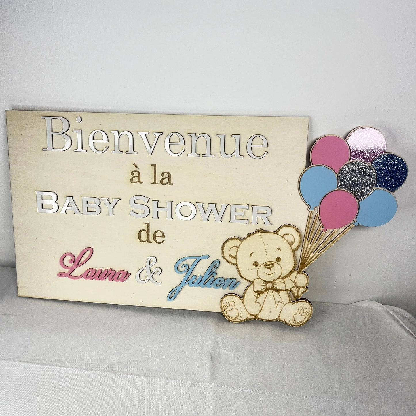 Panneau de bienvenue baby shower Laurie Déco et lumières